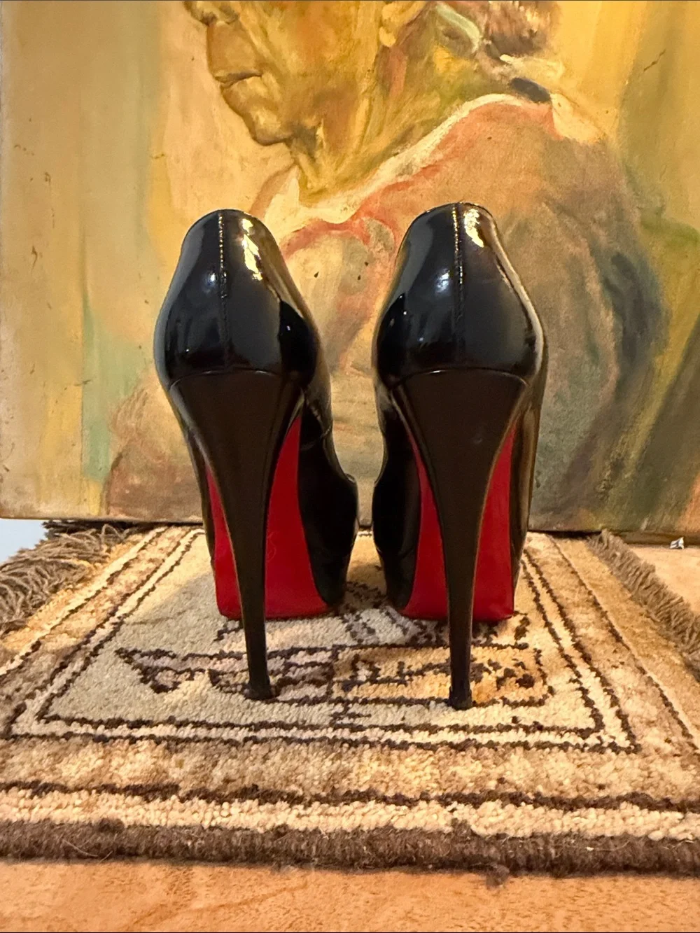 Christian Louboutin Black Patent Peep-Toe Platform Pumps SZ 36.5